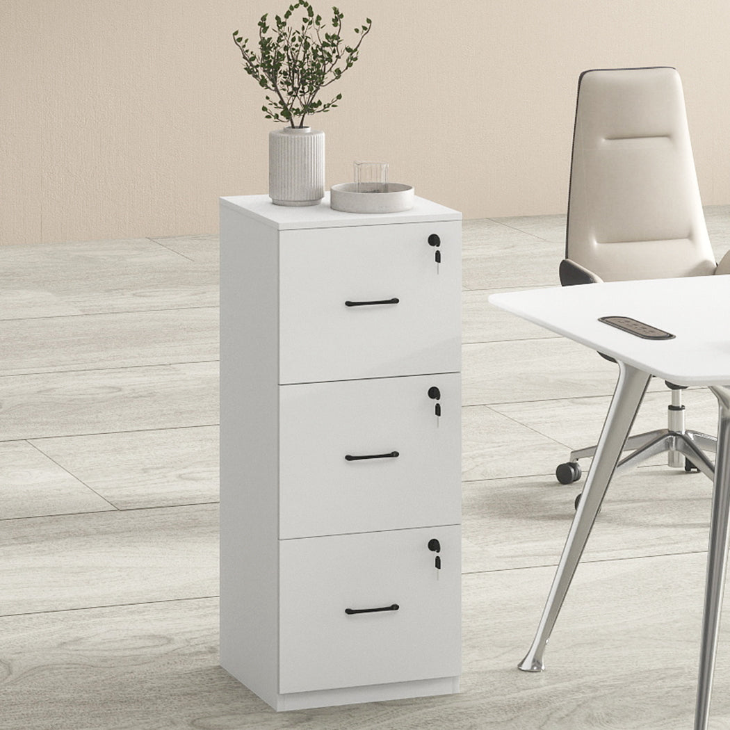 File Cabinet 3 Lockable Drawers Modern Filing Storage Cabinet Home Office