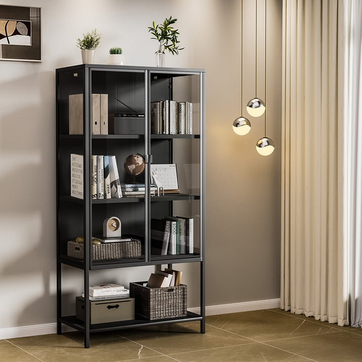 4 Tier Modern Glass Display Cabinet 2 Door