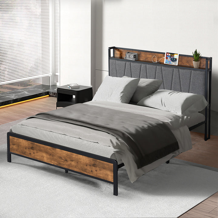 Levede Double Bed Frame Tufted Headboard with USB Charge - Levede