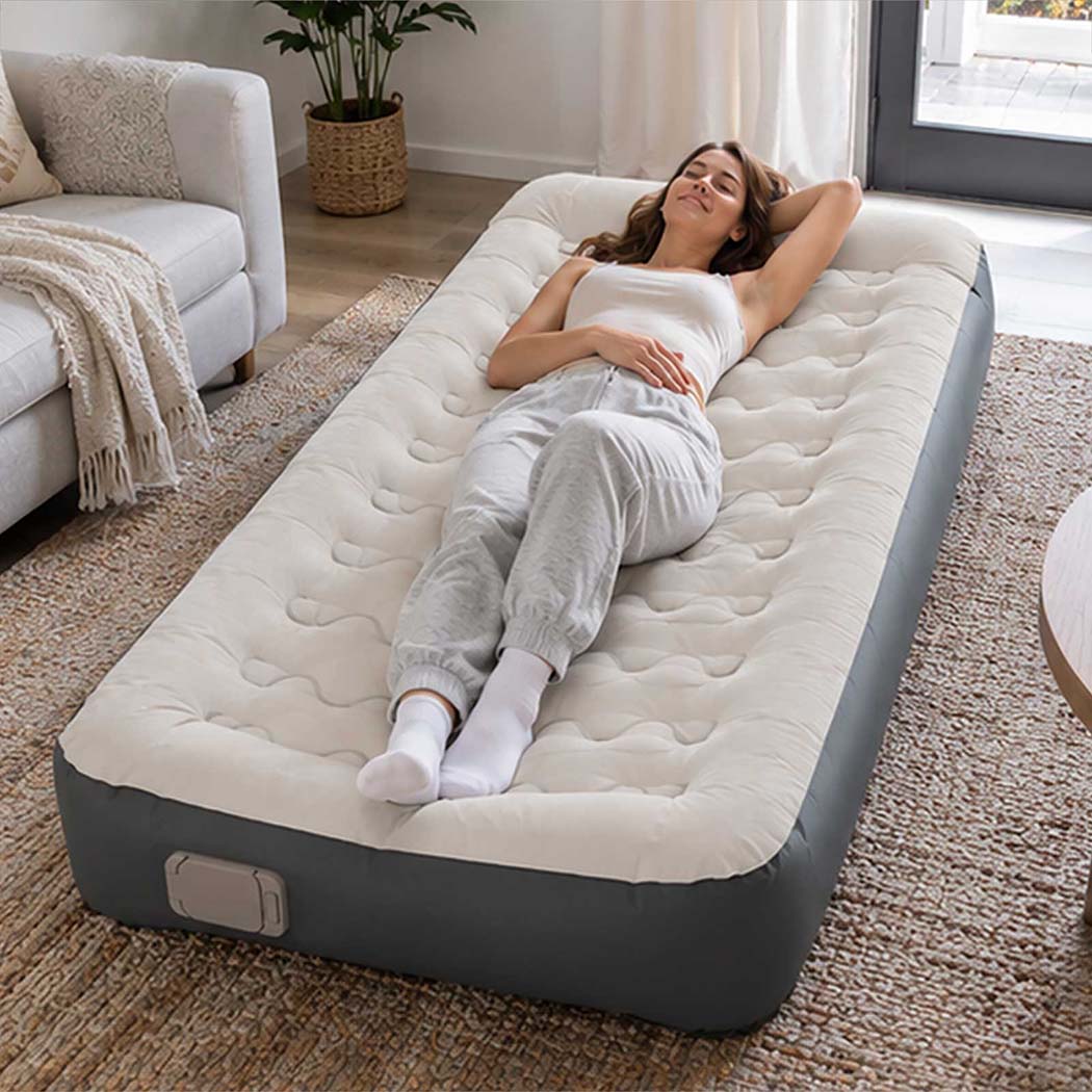 Inflatable Mattress TPU Air Bed with Pillow Pump Camping Single Grey