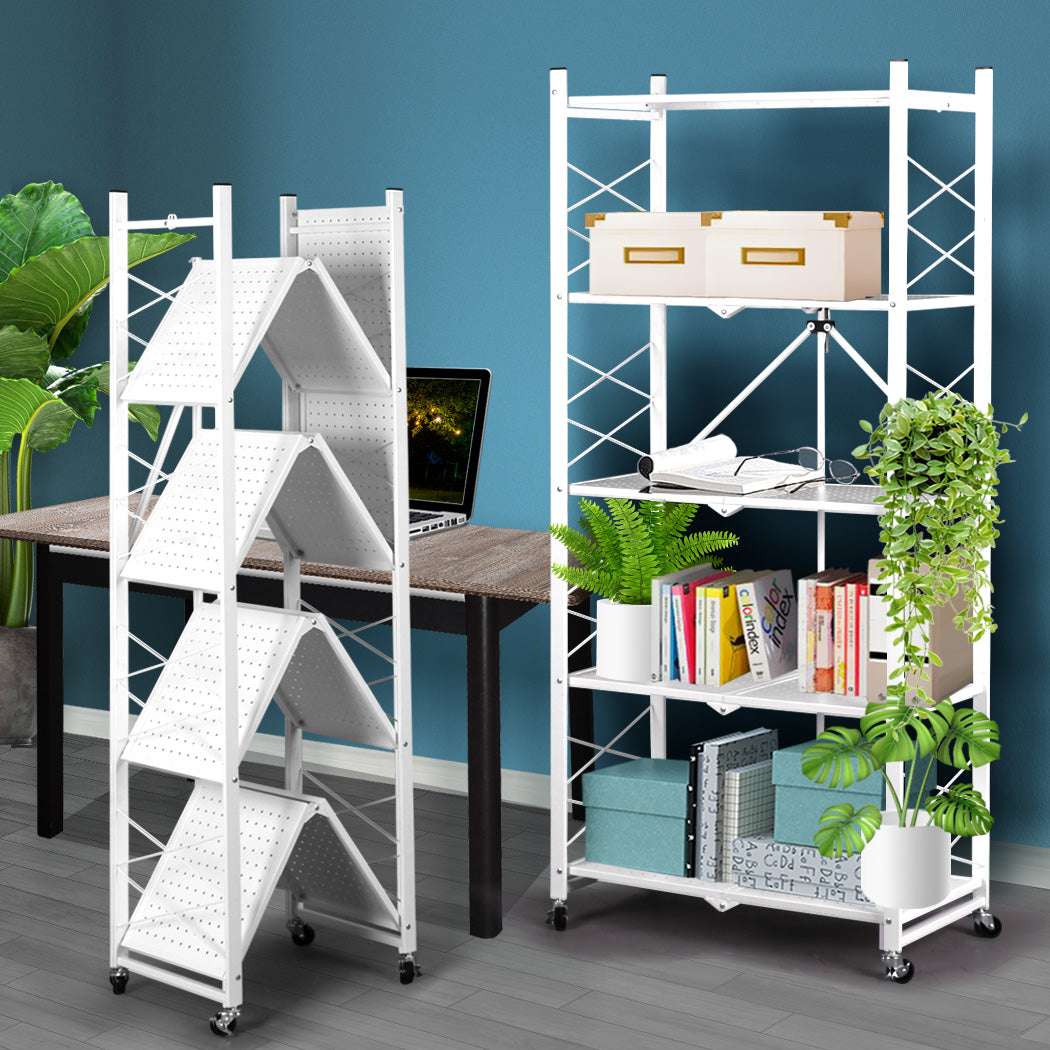 Levede Foldable Storage Shelf Display White 5 Tiers-1831592565028294663