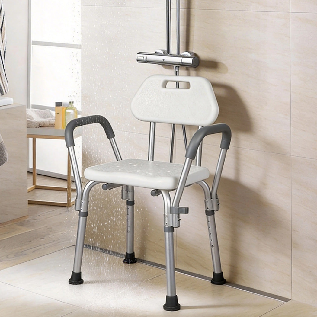 Shower Chair Bath Seat Safety Stool Back Arms Adjustable Height Non-Slip