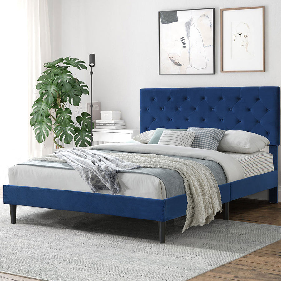 Levede Bed Frame Mattress Base Platform with Wooden Velvet Headboard - Levede