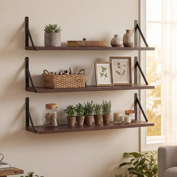 Levede Floating Shelves 3 Pcs Wall Mounted Rustic Storage Display Rack Bedroom