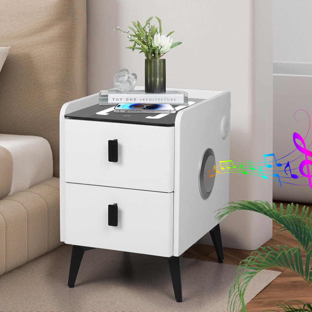 Levede Bedside Table LED Lights Drawers Storage - Levede