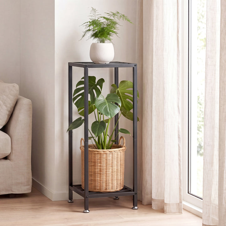 Levede Metal Plant Stand 76cm Tall 2 Tier Indoor Corner Shelf Black Display Rack