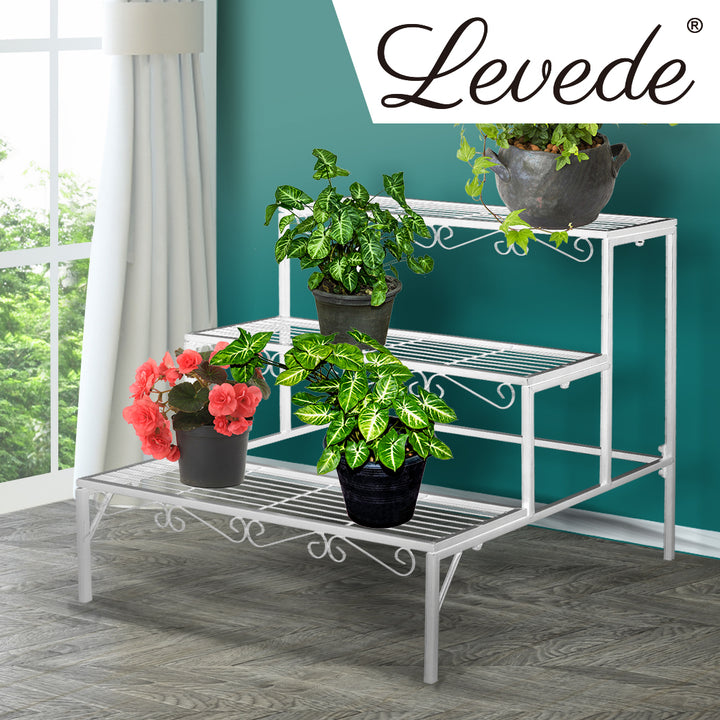 Levede 3 Tier Rectangle Metal Plant Stand for Outdoor and Indoor Use - Levede