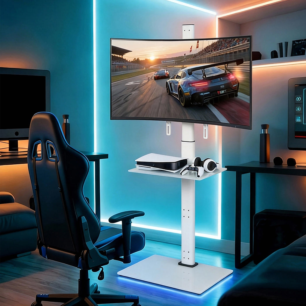 TV Floor Stand 32-65 Inch Universal Swivel Height Adjustable Mount White
