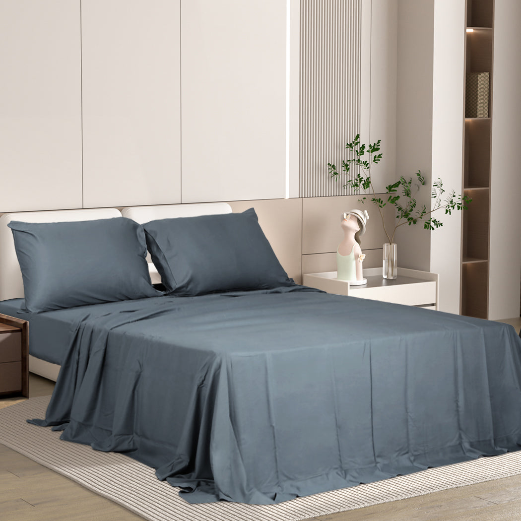 Dreamz 4pcs Double Size 100% Bamboo Bed Sheet Set in Charcoal Colour-1843791435489480710