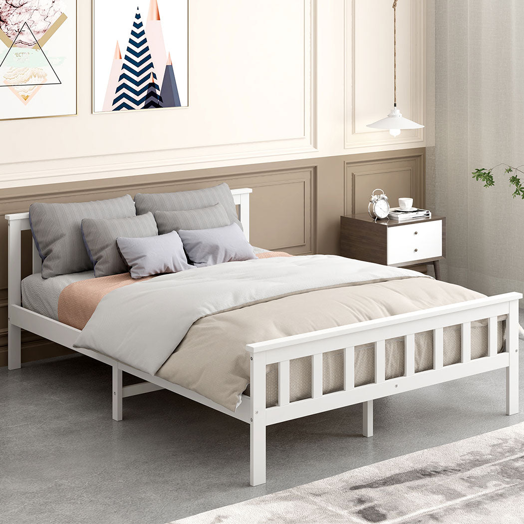 Levede White Wooden Bed Frame - Levede