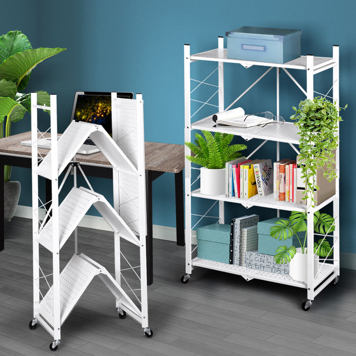 Levede Foldable Storage Shelf Display White 4 Tiers-1831592628454559751