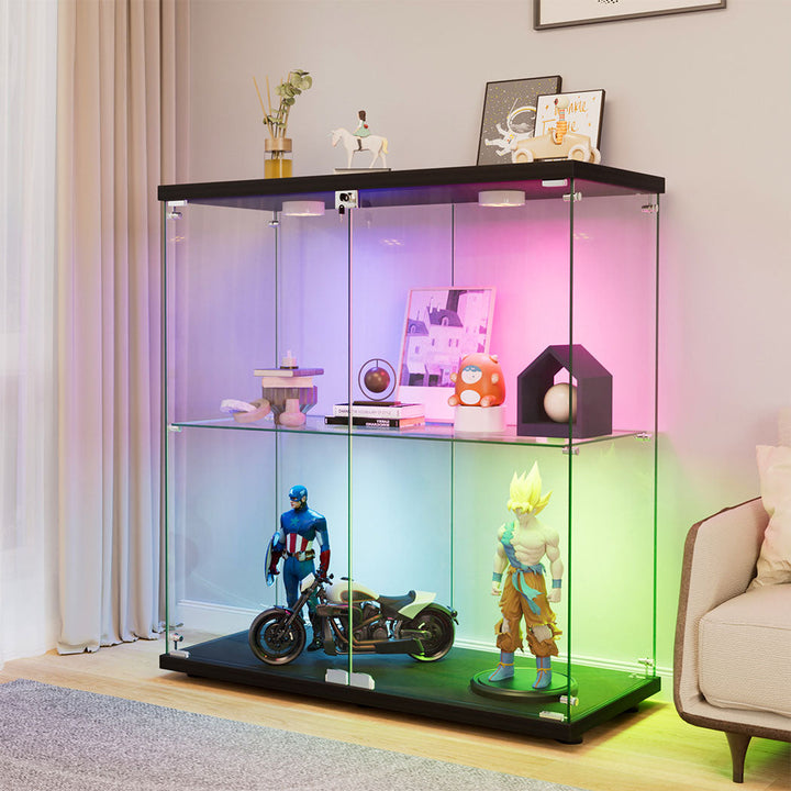 Tempered Glass Display Cabinet With 3 RGB Lights Collections Lockable