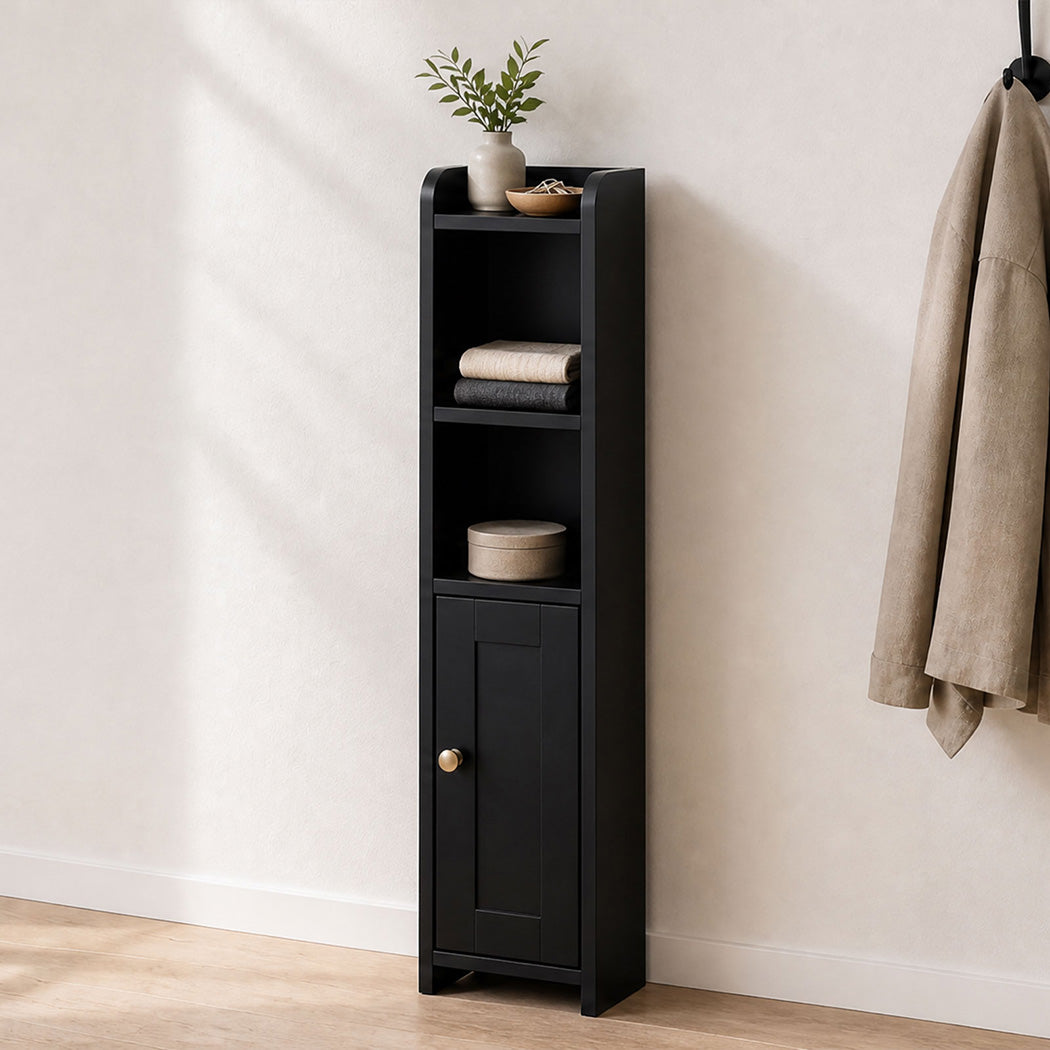 Levede Bathroom Cabinet Storage Slim Organiser Paper Holder Corner 78.5cm Black