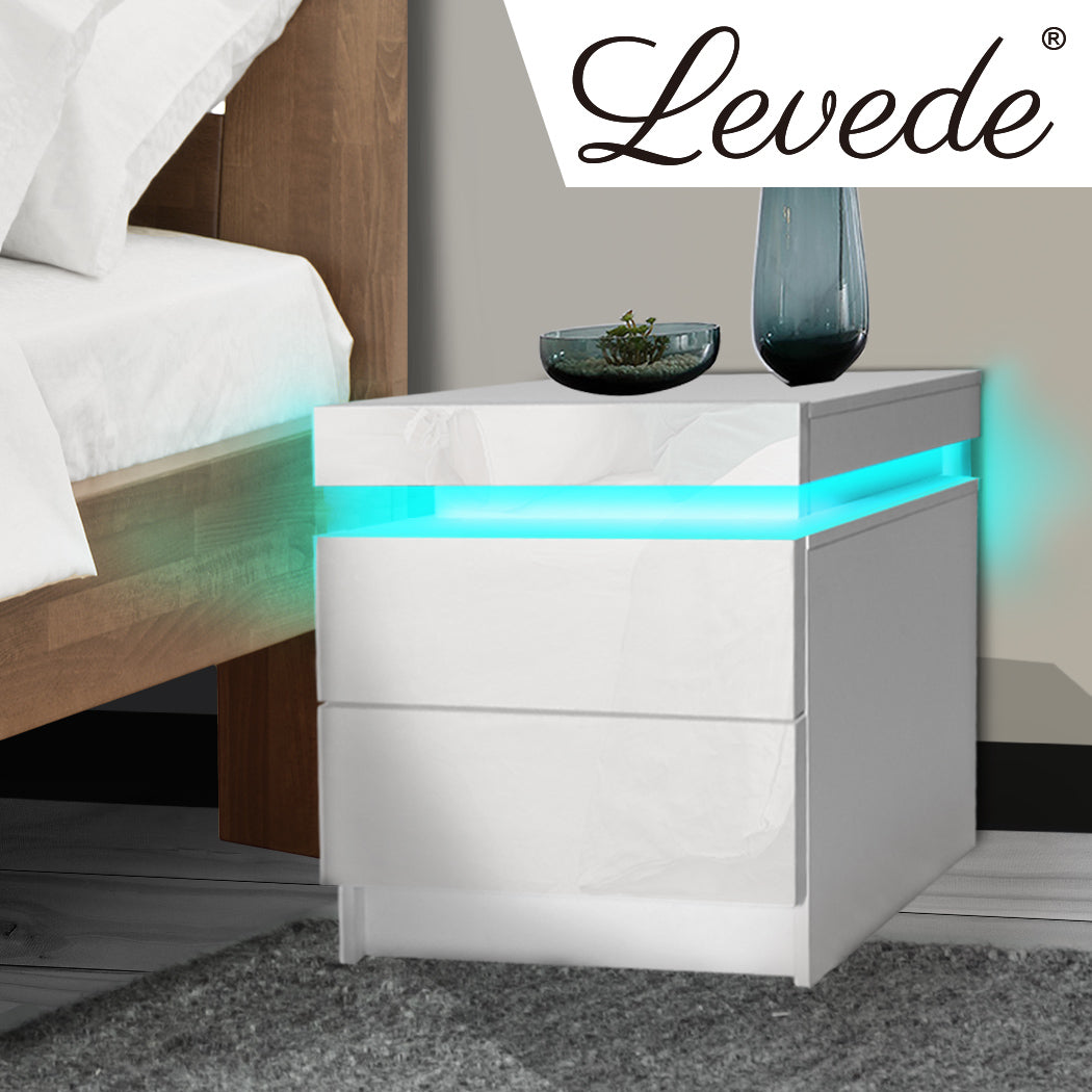 Levede Bedside Tables with RGB LED and 2 Drawers Side Table - Levede