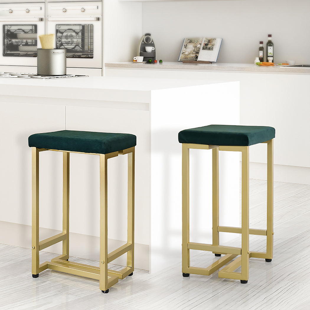 Levede 2x Bar Stools Velvet Backless - Levede