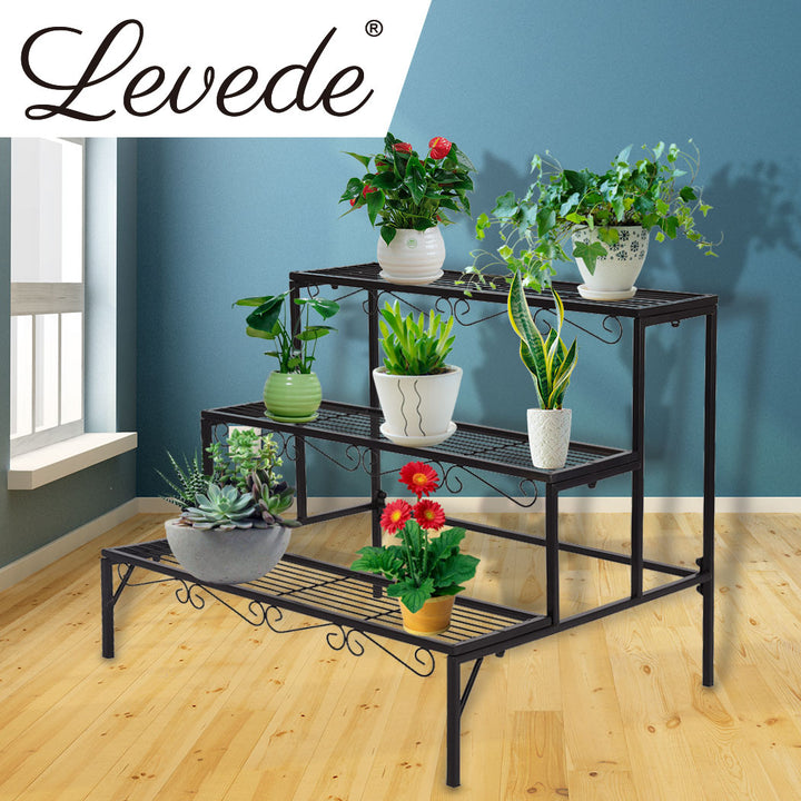 Levede 3 Tier Rectangle Metal Plant Stand for Outdoor and Indoor Use - Levede