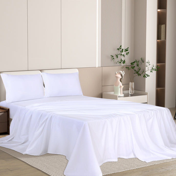 Dreamz 4pcs Double Size 100% Bamboo Bed Sheet Set in White Colour-1848848586327068678