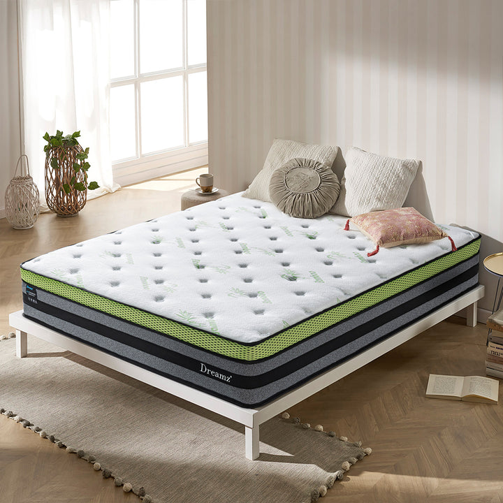 Dreamz Queen Cooling Mattress Pocket Spring Euro Top Bed Foam 7 Zone 30cm - Levede