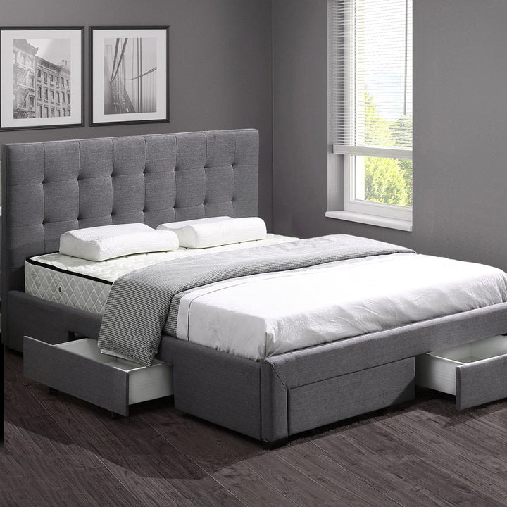 Levede Fabric Bed Frame Tufted with Storage in Dark Grey - Levede