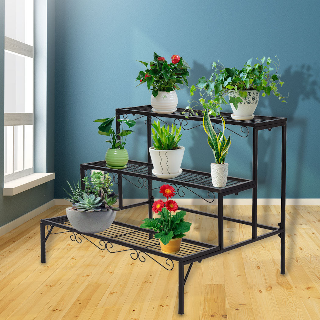 2x Plant Stands Outdoor Indoor Garden Metal 3 Tier Planter Corner Shelf