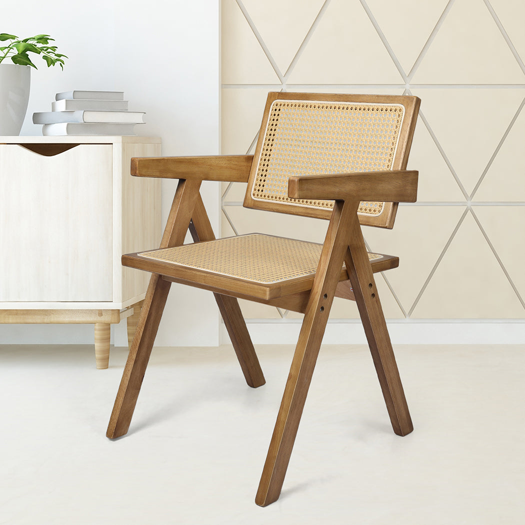 Levede 2x Dining Chair Solid Wood Rattan Natural - Levede