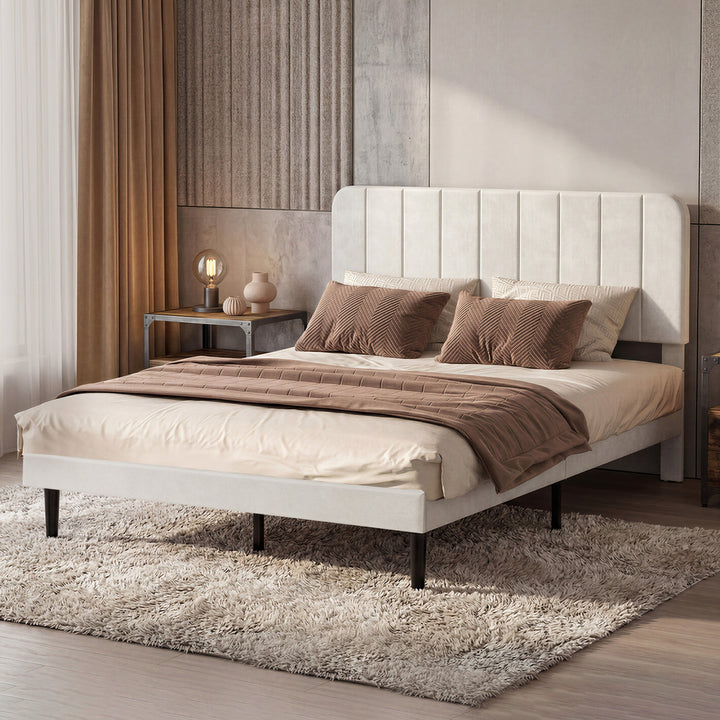 Double Bed Frame Upholstered Adjustable Headboard Platform Mattress Base
