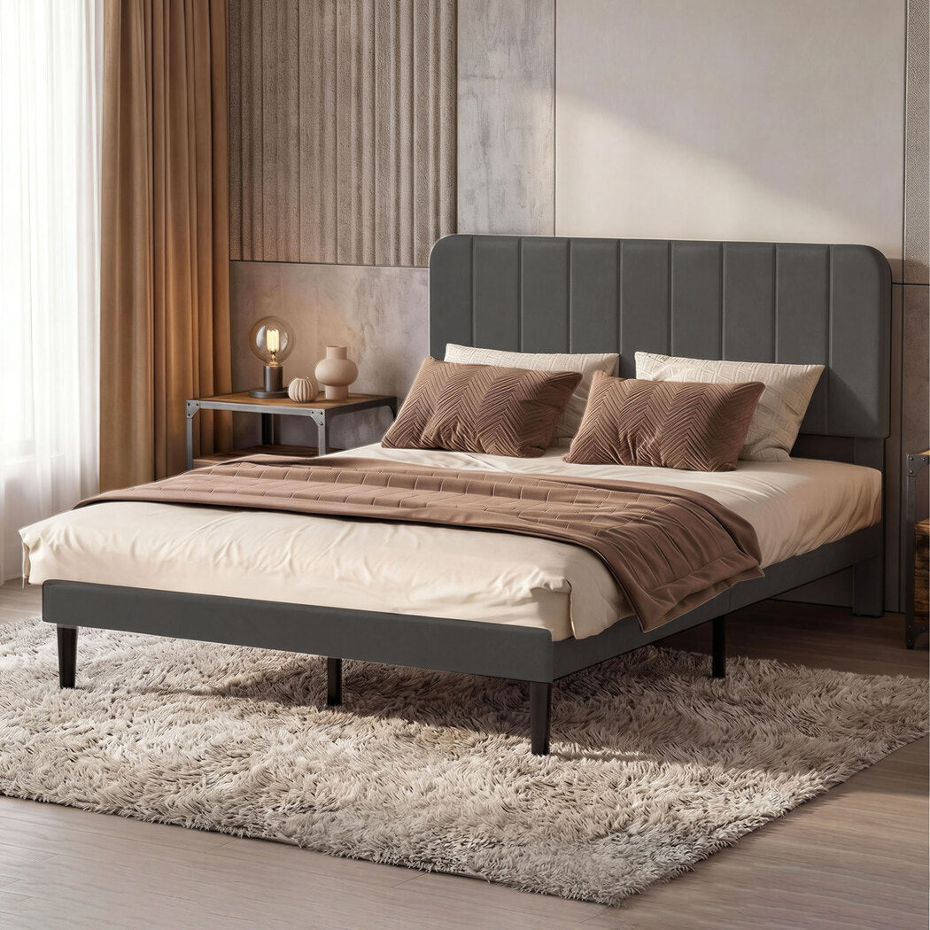 Double Bed Frame Upholstered Adjustable Headboard Platform Mattress Base