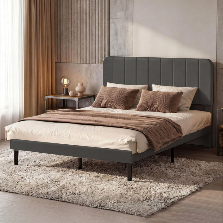 Double Bed Frame Upholstered Adjustable Headboard Platform Mattress Base
