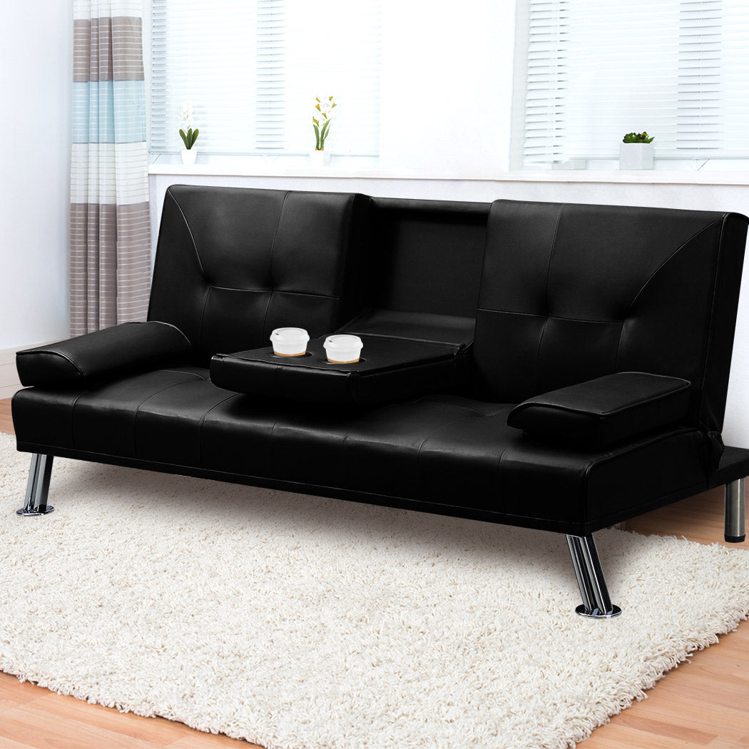 Sofa Bed Adjustable Recliner Lounge Couch Leather 3 Seater Cup Holder