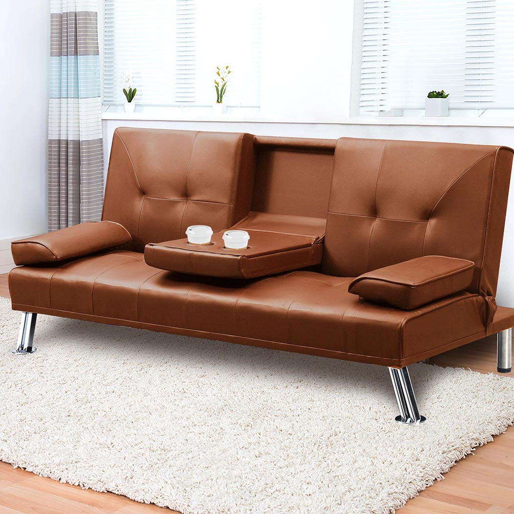 Sofa Bed Adjustable Recliner Lounge Couch Leather 3 Seater Cup Holder