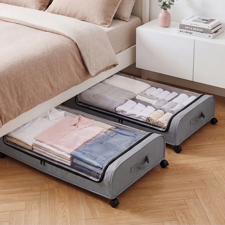 2X Under Bed Storage Containers for Shoe and Apparel Clear-Lidded