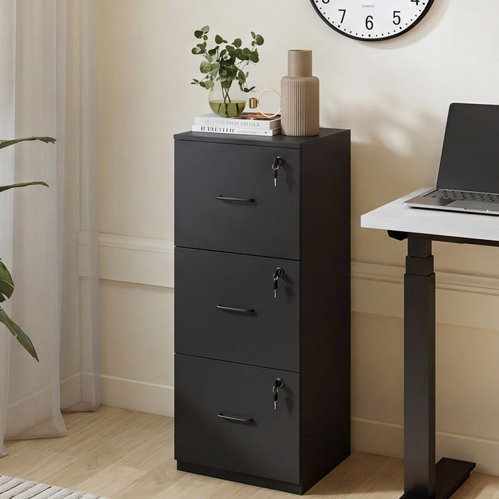 File Cabinet 3 Lockable Drawers Modern Filing Storage Home Office White