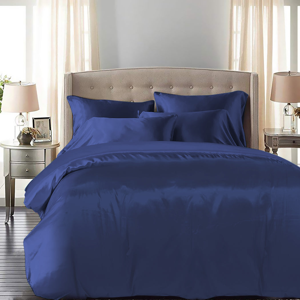 DreamZ Silky Satin Quilt Cover Set Bedspread Blue Double-1831592997452648455