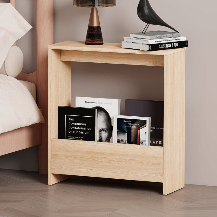 Side Table with Magazine Rack Small End Table Narrow Coffee Table Oak