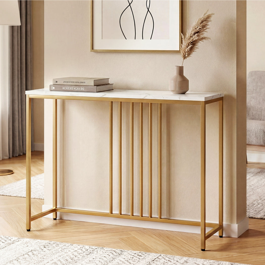 Hallway Table Narrow Console Marble Effect Tabletop Adjustable Foot Pads