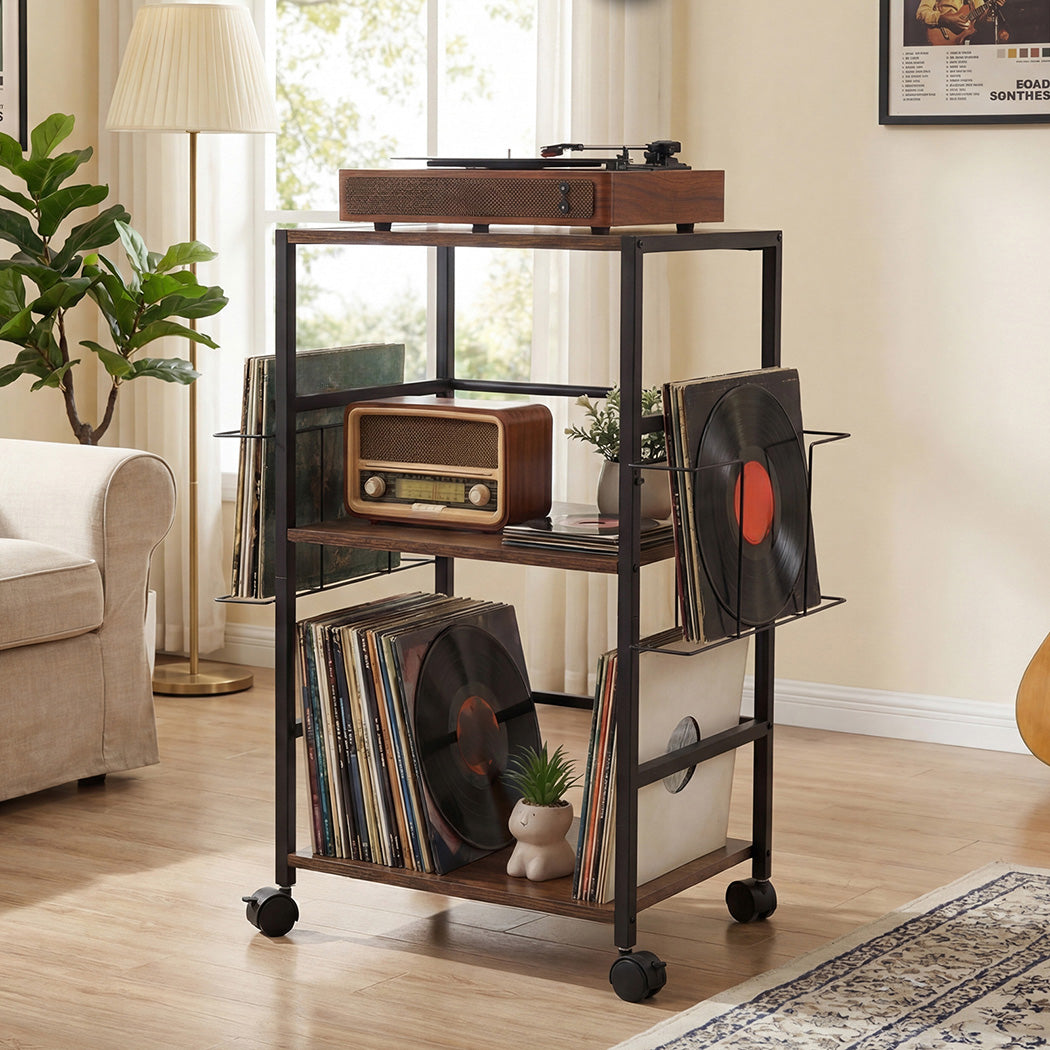 Record Player Stand with Storage Vinyl Record Holder with Display Area