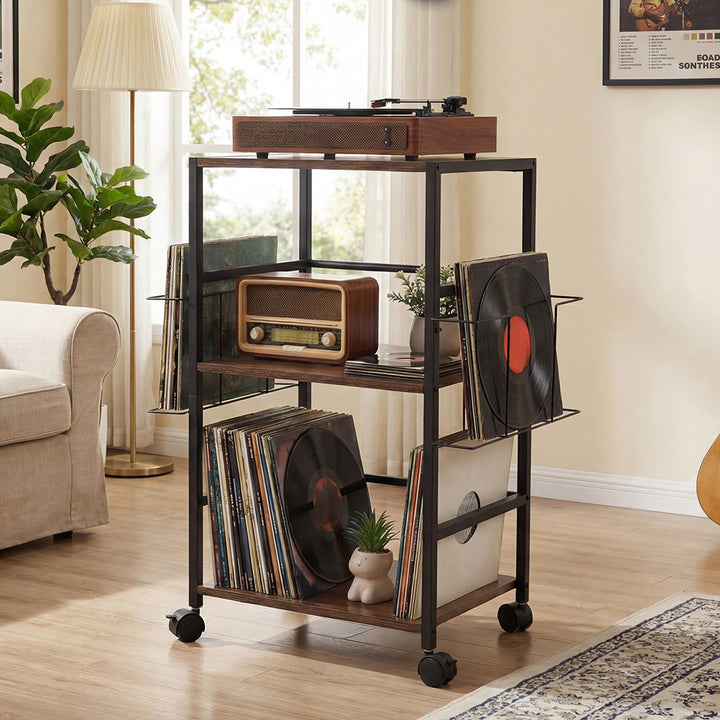 Record Player Stand with Storage Vinyl Record Holder with Display Area