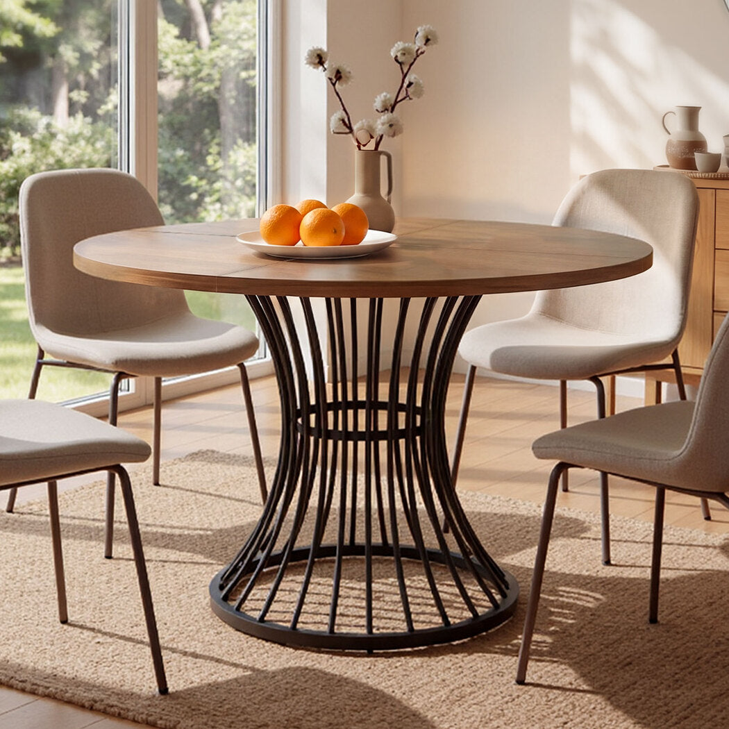 Dining Table 120cm Round Dining Table 30mm MDF Retro Brown