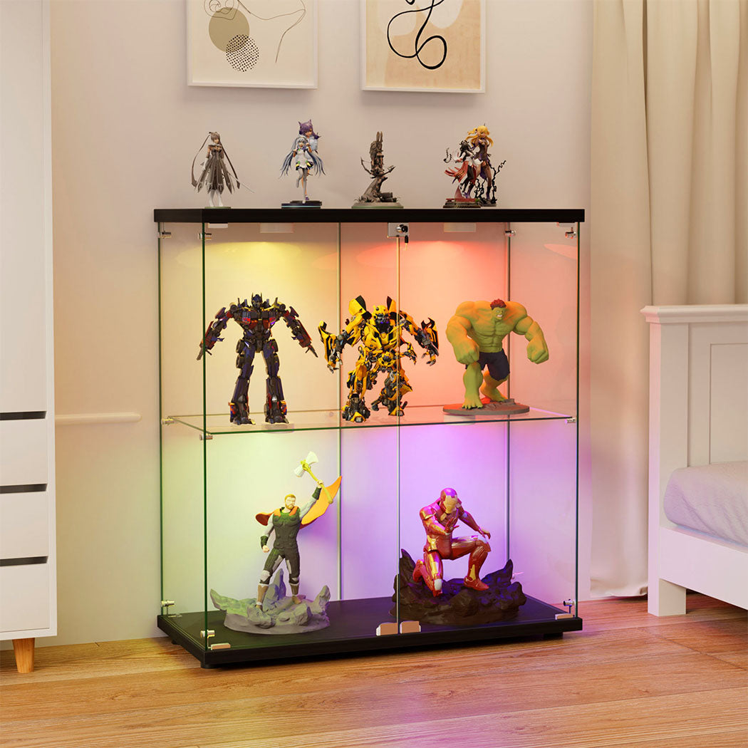 Tempered Glass Display Cabinet With 3 RGB Lights Collections Lockable