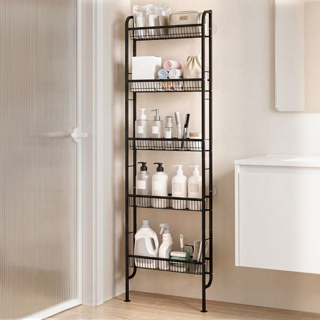 Slim Storage Rack Kitchen Organiser Wall Mounted Metal Shelf Black