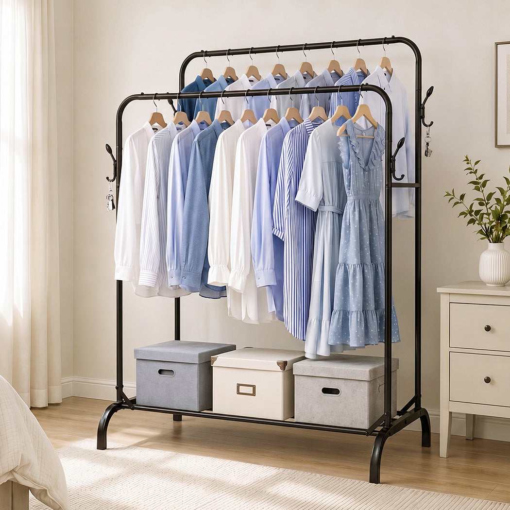 Clothes Rack Heavy Duty Garment Rack Carbon Steel 95kg Black