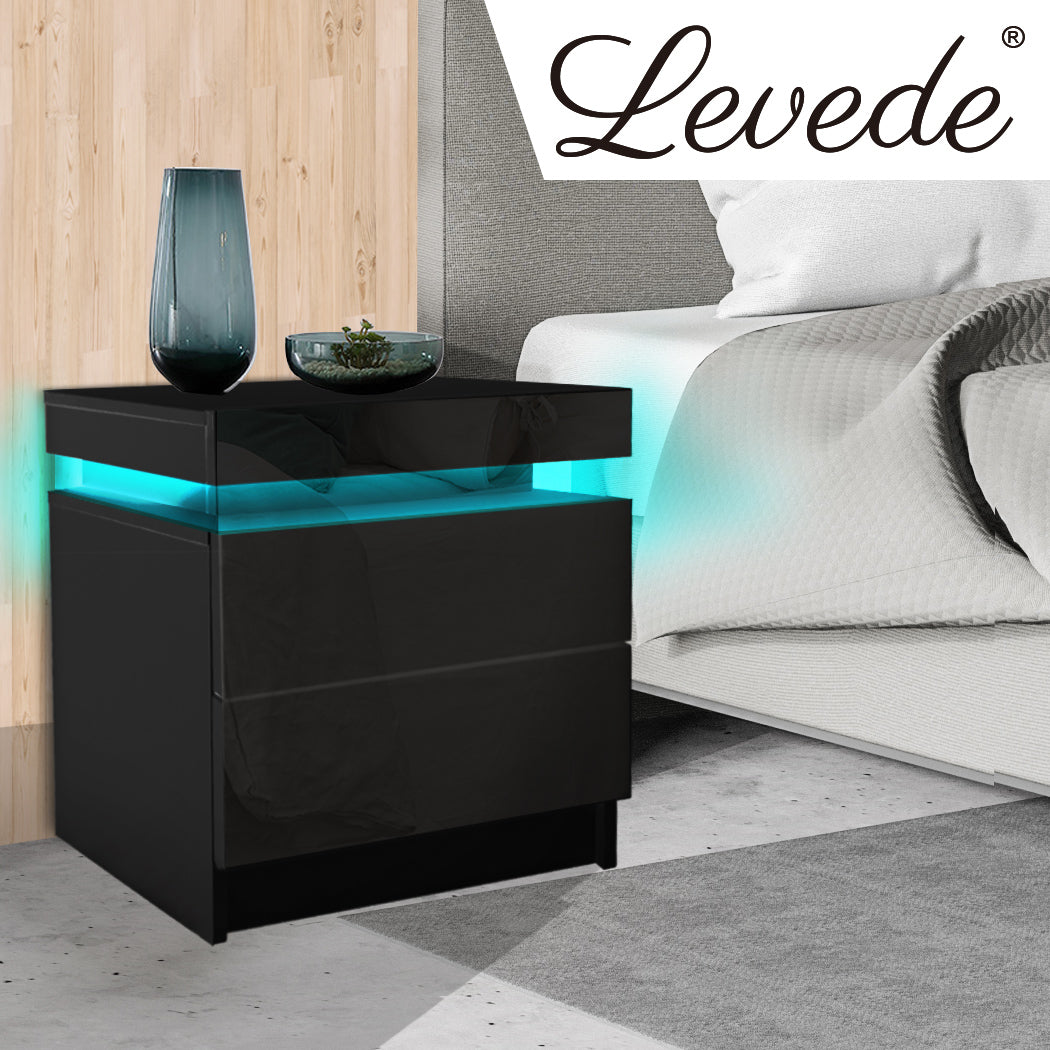 Levede Bedside Tables with RGB LED and 2 Drawers Side Table - Levede