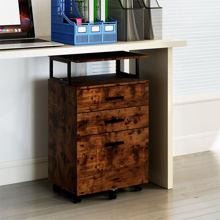 Mobile File Cabinet Drawer Filing Cabinet Home Office Metal Wooden Desk.