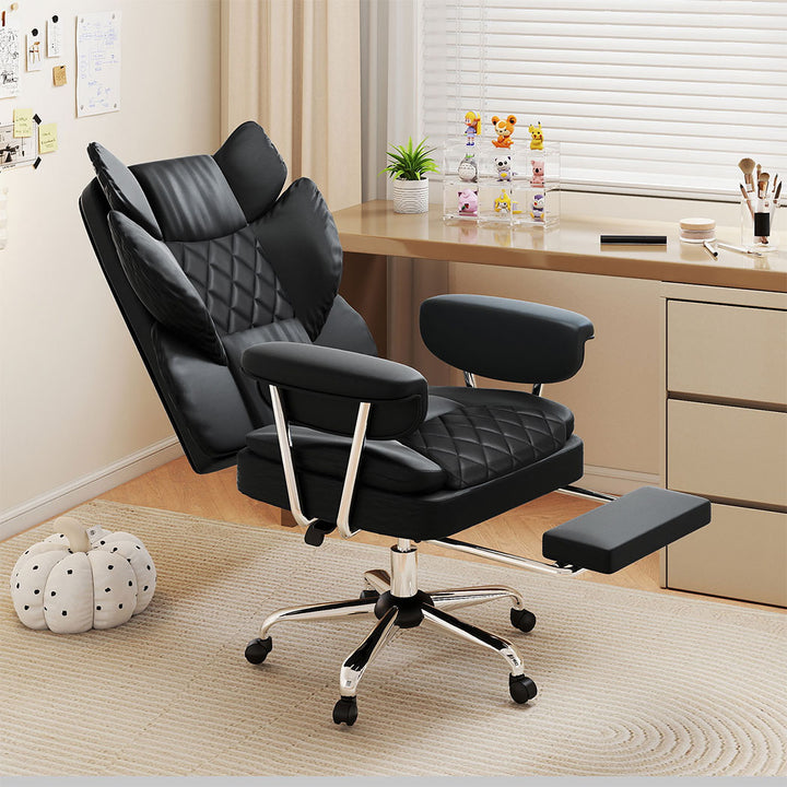 Office Chair Gaming Leather Study Work Adjustable High Back Chair Black