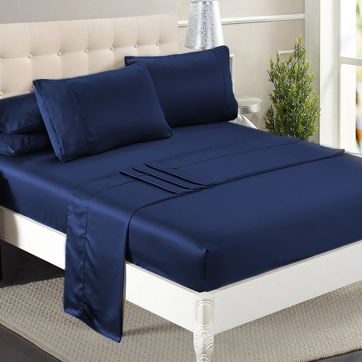 DreamZ Silky Satin Sheets Fitted Blue - Levede