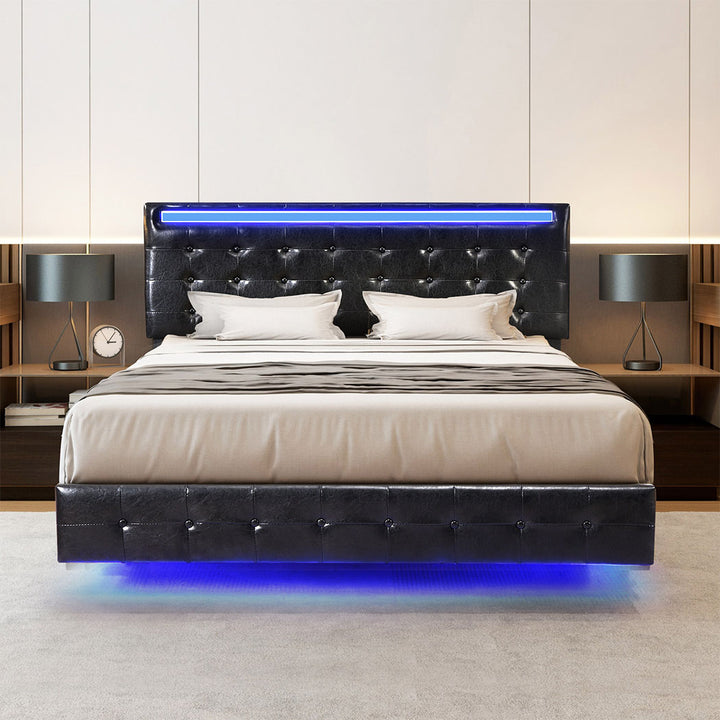 Levede Floating Bed Frame with Headboard and LED Lights Mattress Base - Levede