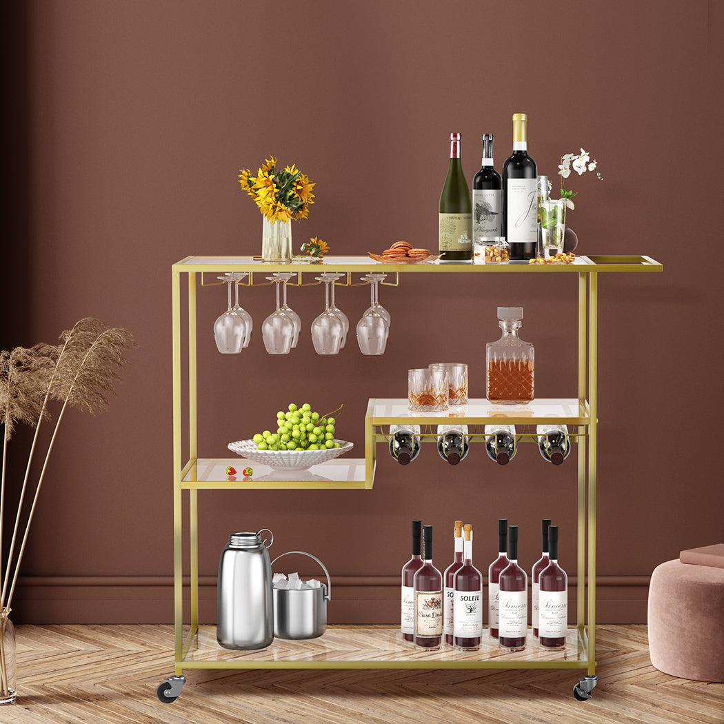 Levede Bar Cart Gold Drinks Serving Trolley 4 Tier - Levede