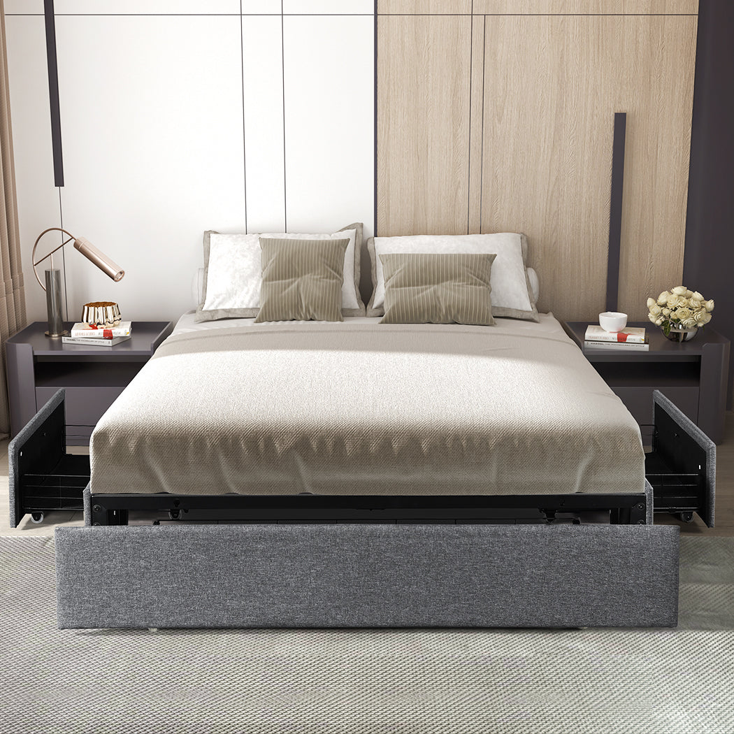 Fabric Bed Frame with 3 Drawers & DIY Headboard