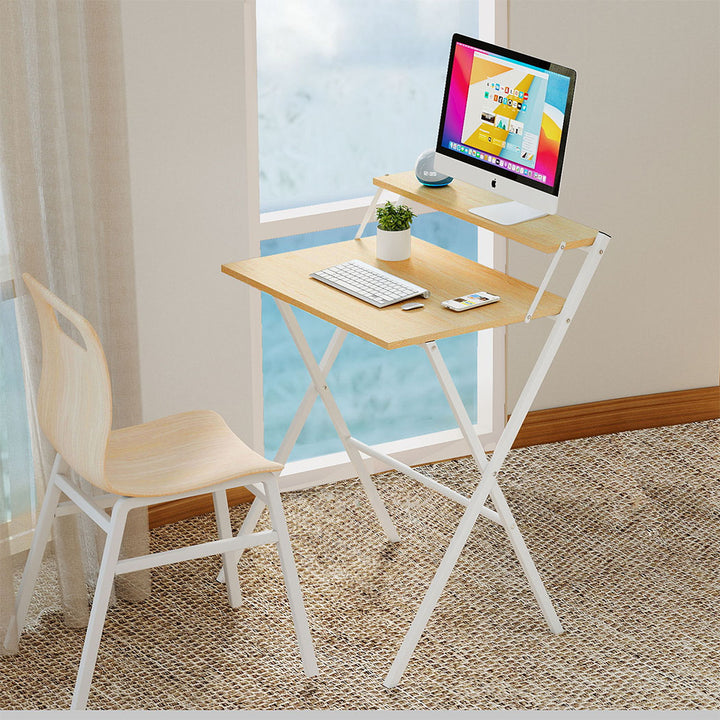 Foldable Computer Desk Office Study Workstation with Monitor Shelf