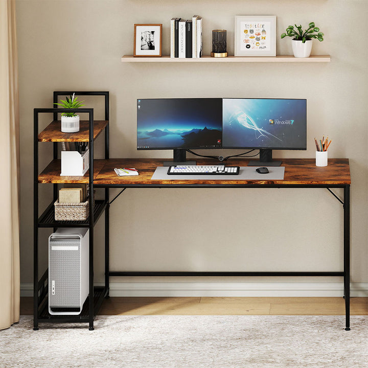 Computer Desk Study Table Home Office Workstation with 4-Tier Shelf 160cm